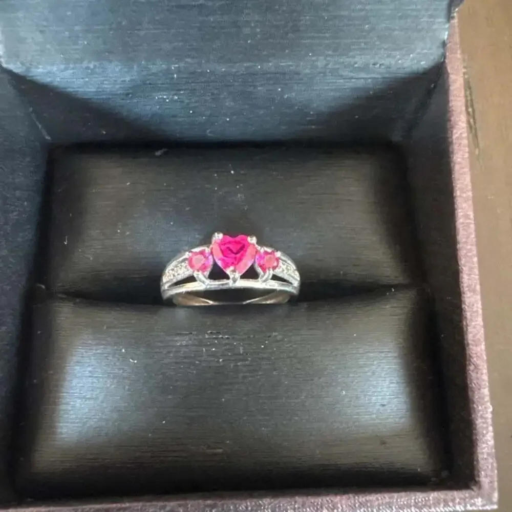 3 ruby Heart Ring 925 silver ring